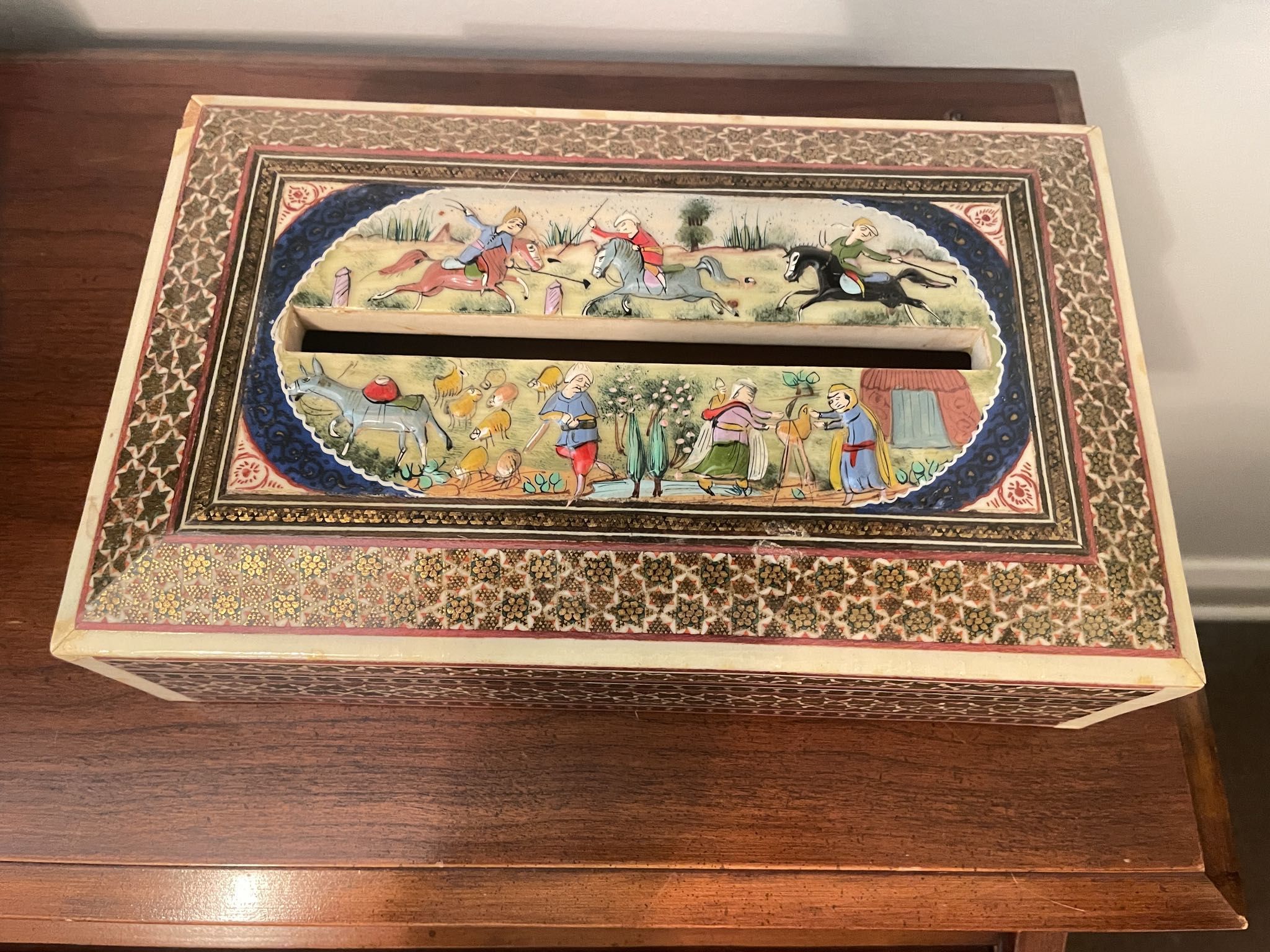 Hand-Painted Wooden Persian Tissue Box | Maxsold