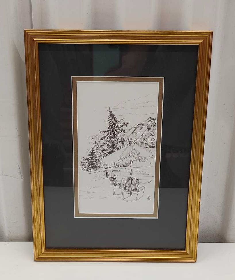 Colorado Rockies Vista 1984 Ink Drawing, Framed | Maxsold