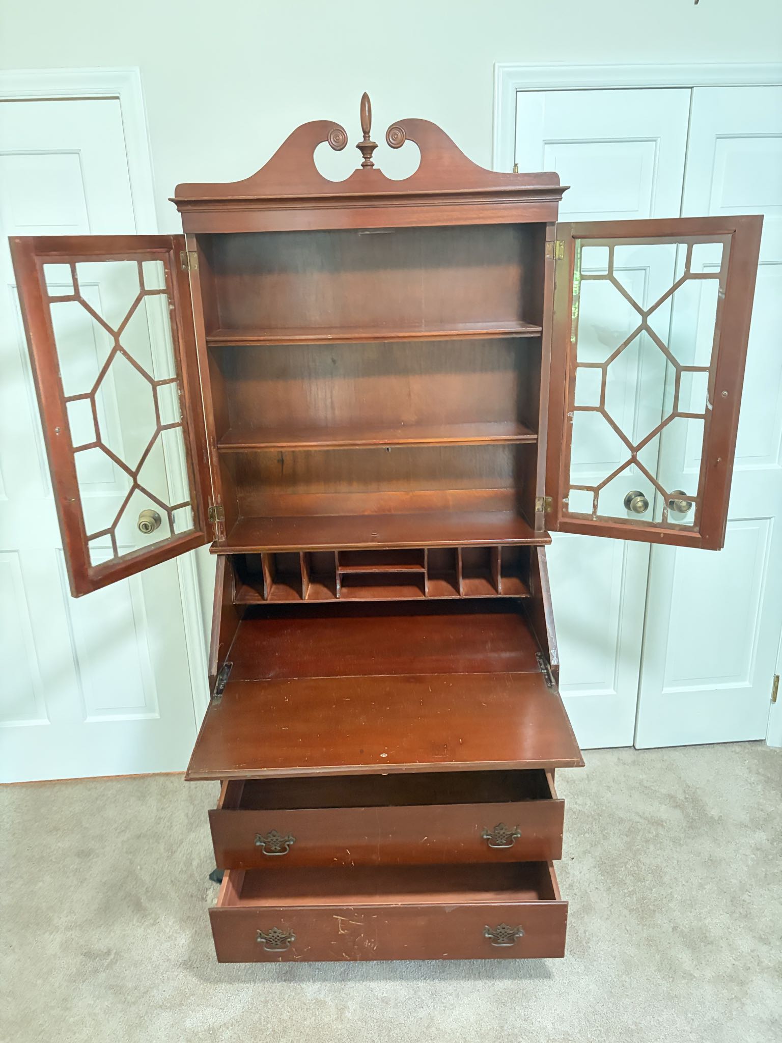 Mahogany Chippendale Secretary Desk with Bookcase | Maxsold