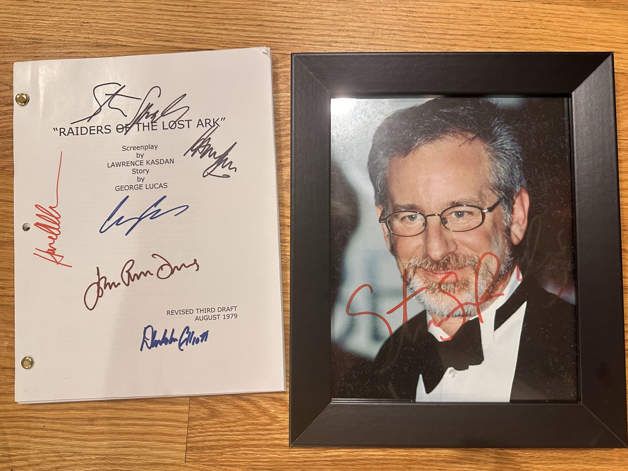 Signed 1979 Raiders of the Lost Ark script & Spielberg photo | Maxsold