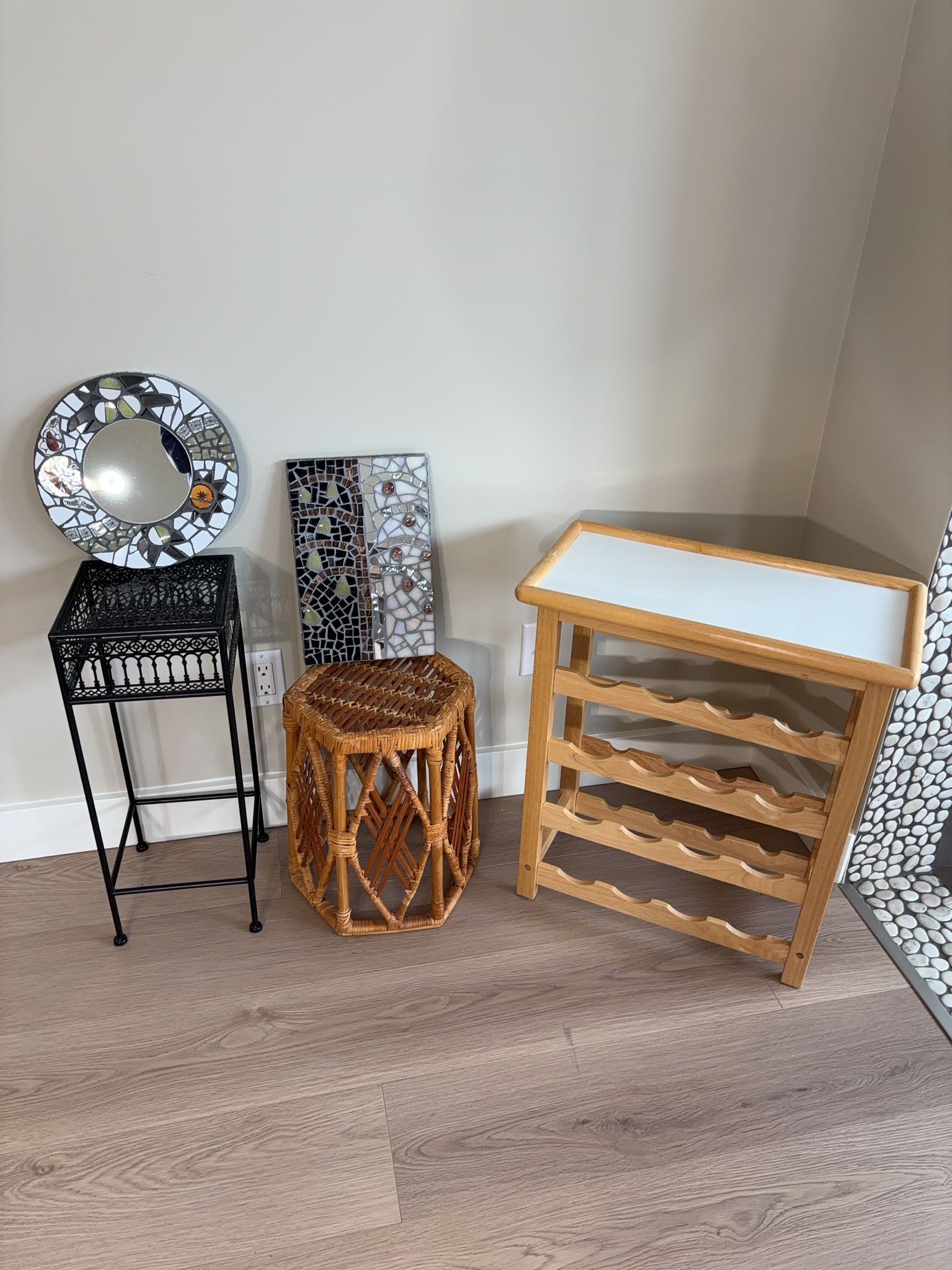 Mosaic Mirror, Wall Panel, Plant Stand, Stool, Wine Rack | Maxsold
