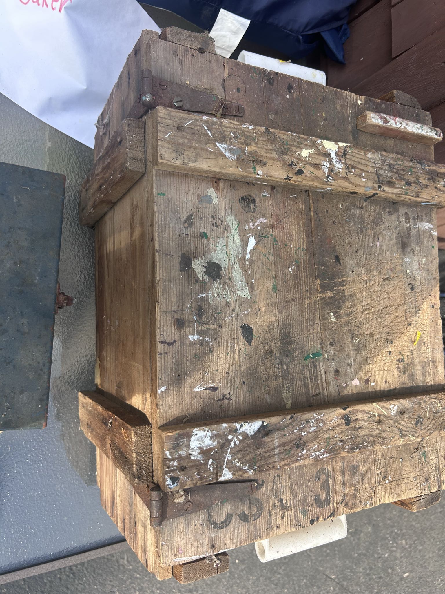 Wooden tool box with assorted vintage hand tools and hardware | Maxsold
