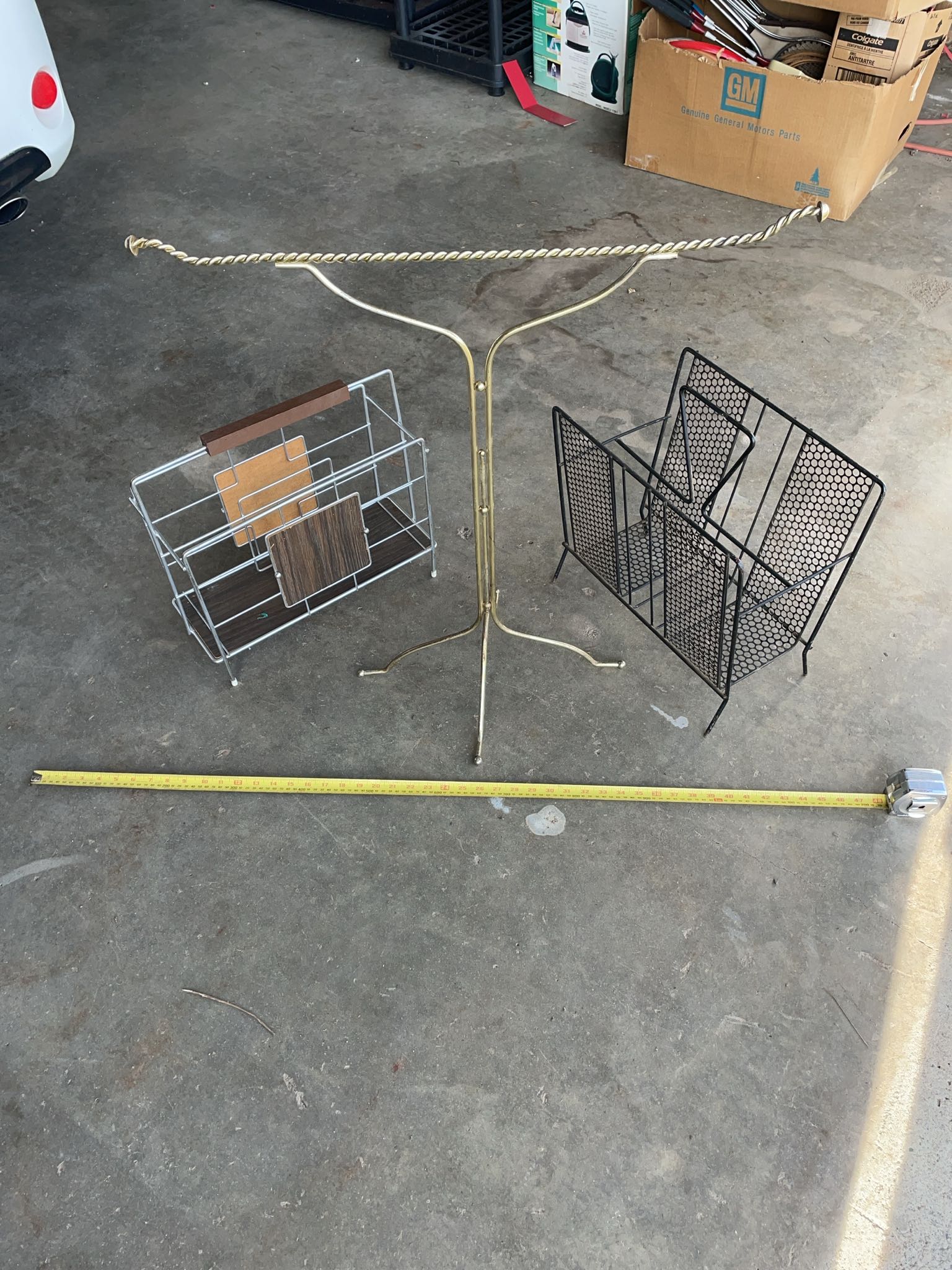 MCM metal magazine & record racks, brass stand | Maxsold