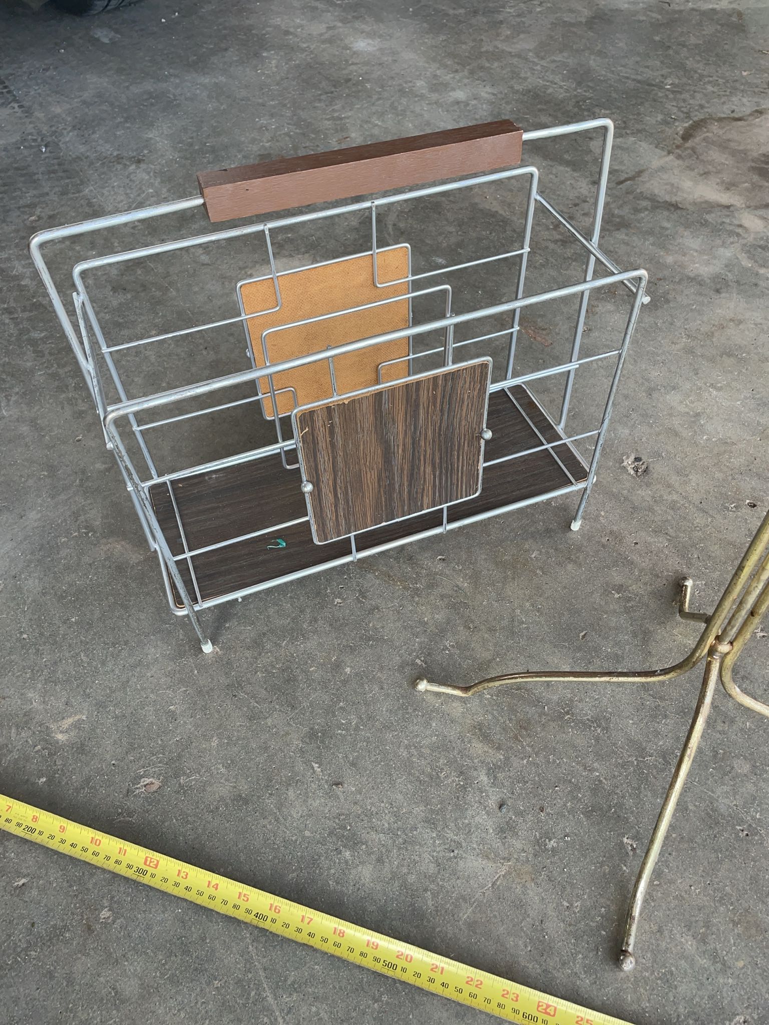 MCM metal magazine & record racks, brass stand | Maxsold