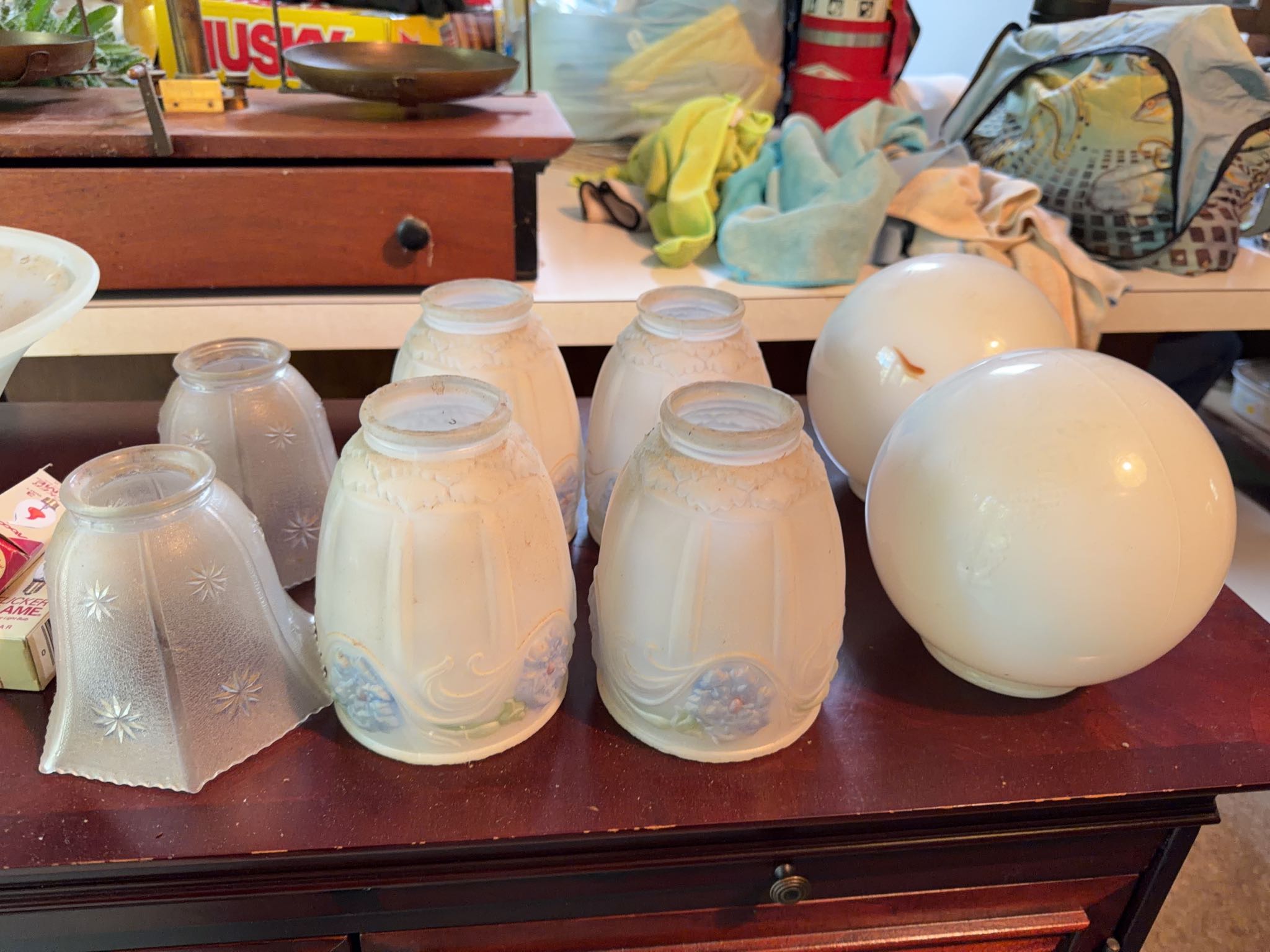 10 glass light shades and 6 Abco bulbs | Maxsold
