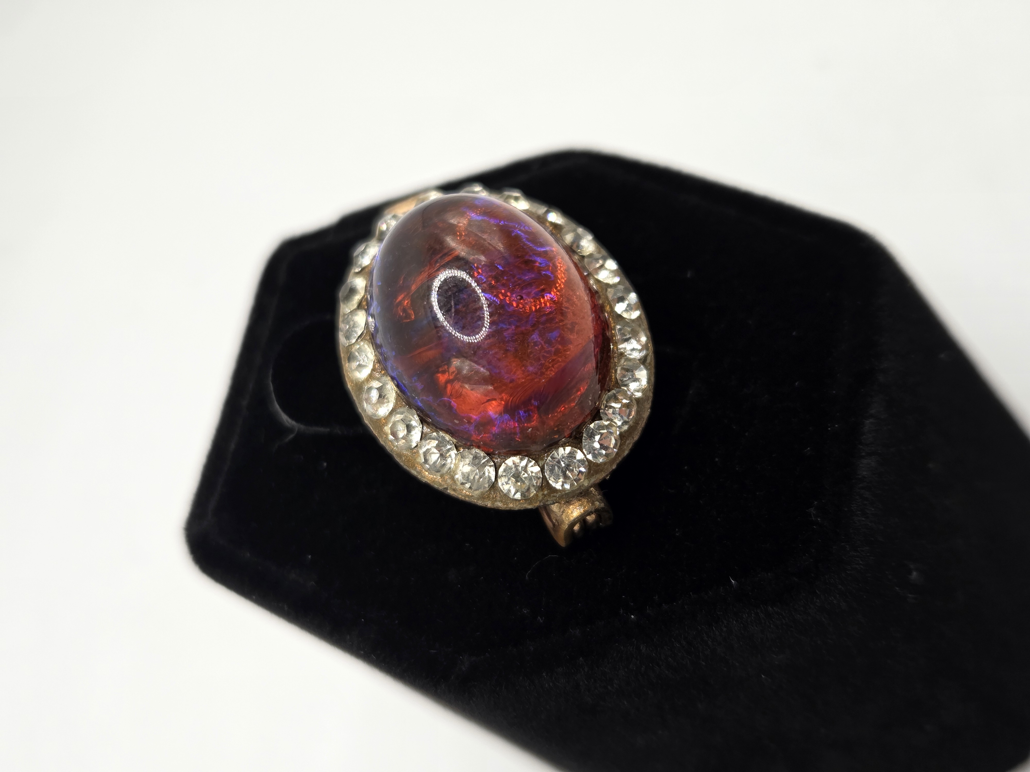 Vintage Czech Dragon's Breath Glass & Rhinestone Brooch | Maxsold