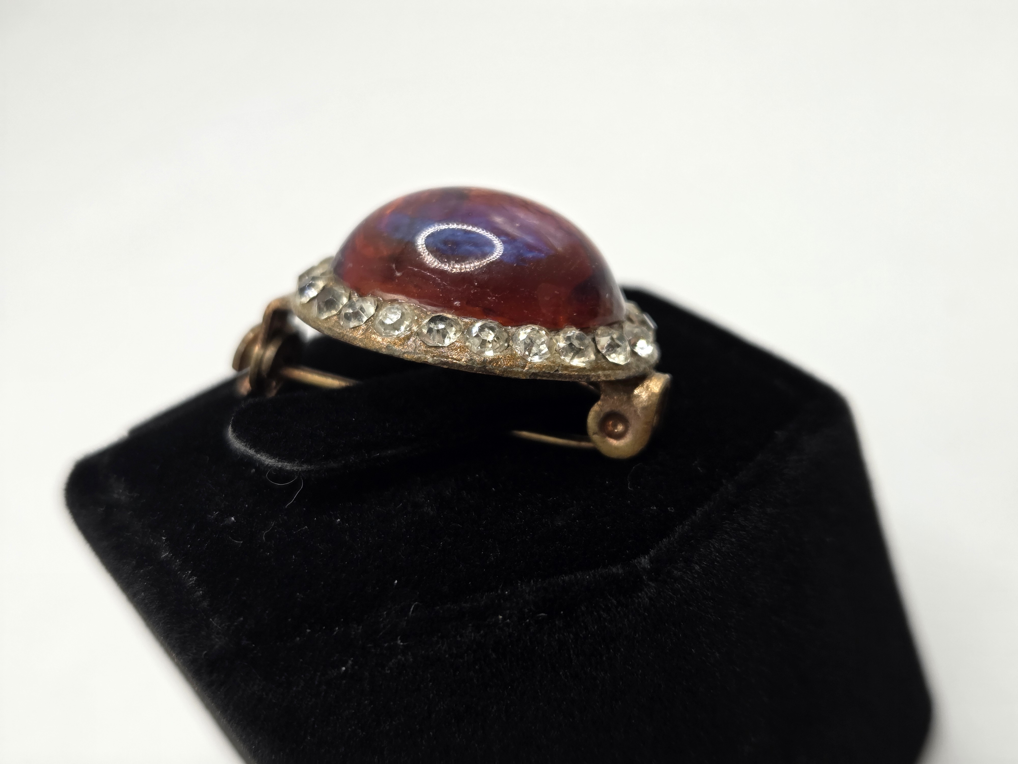 Vintage Czech Dragon's Breath Glass & Rhinestone Brooch | Maxsold