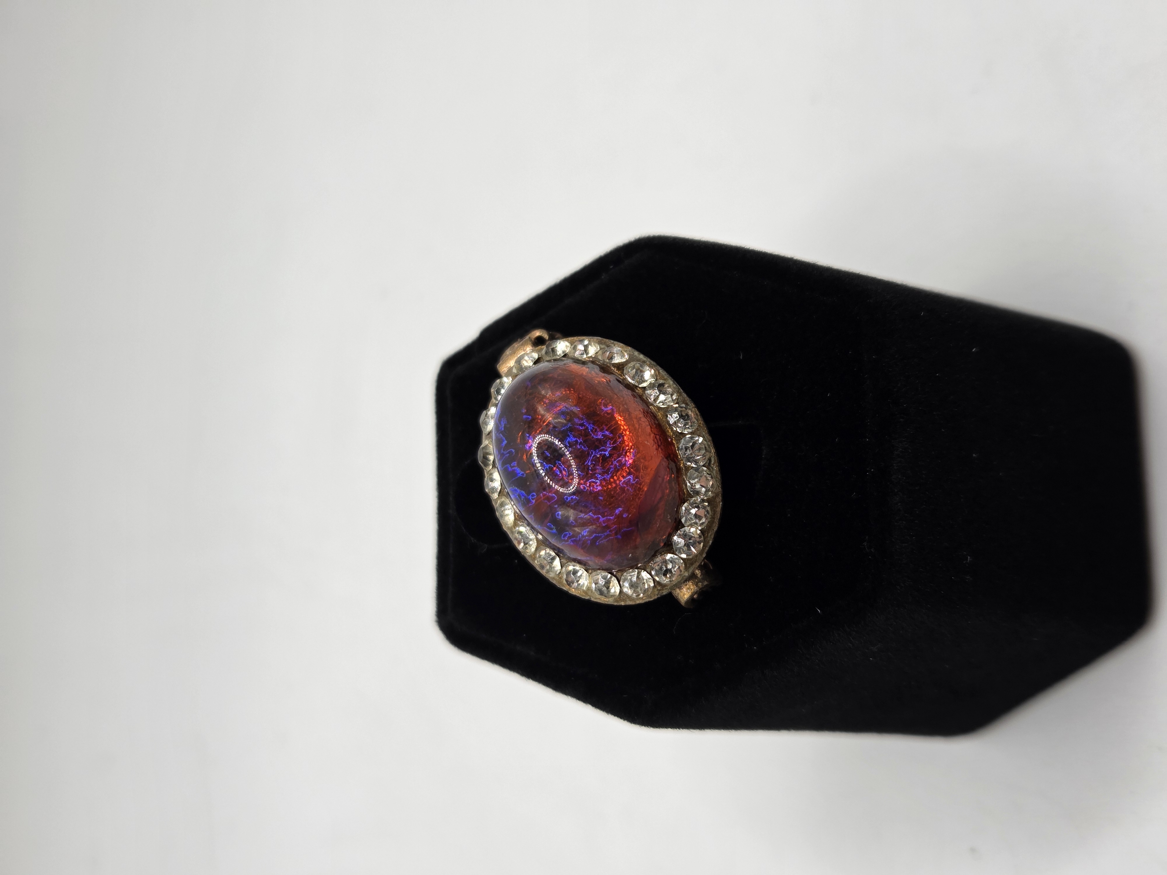 Vintage Czech Dragon's Breath Glass & Rhinestone Brooch | Maxsold