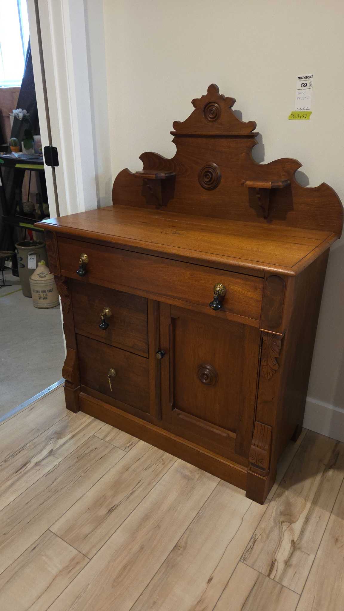 Antique solid oak Victorian sideboard buffet | Maxsold