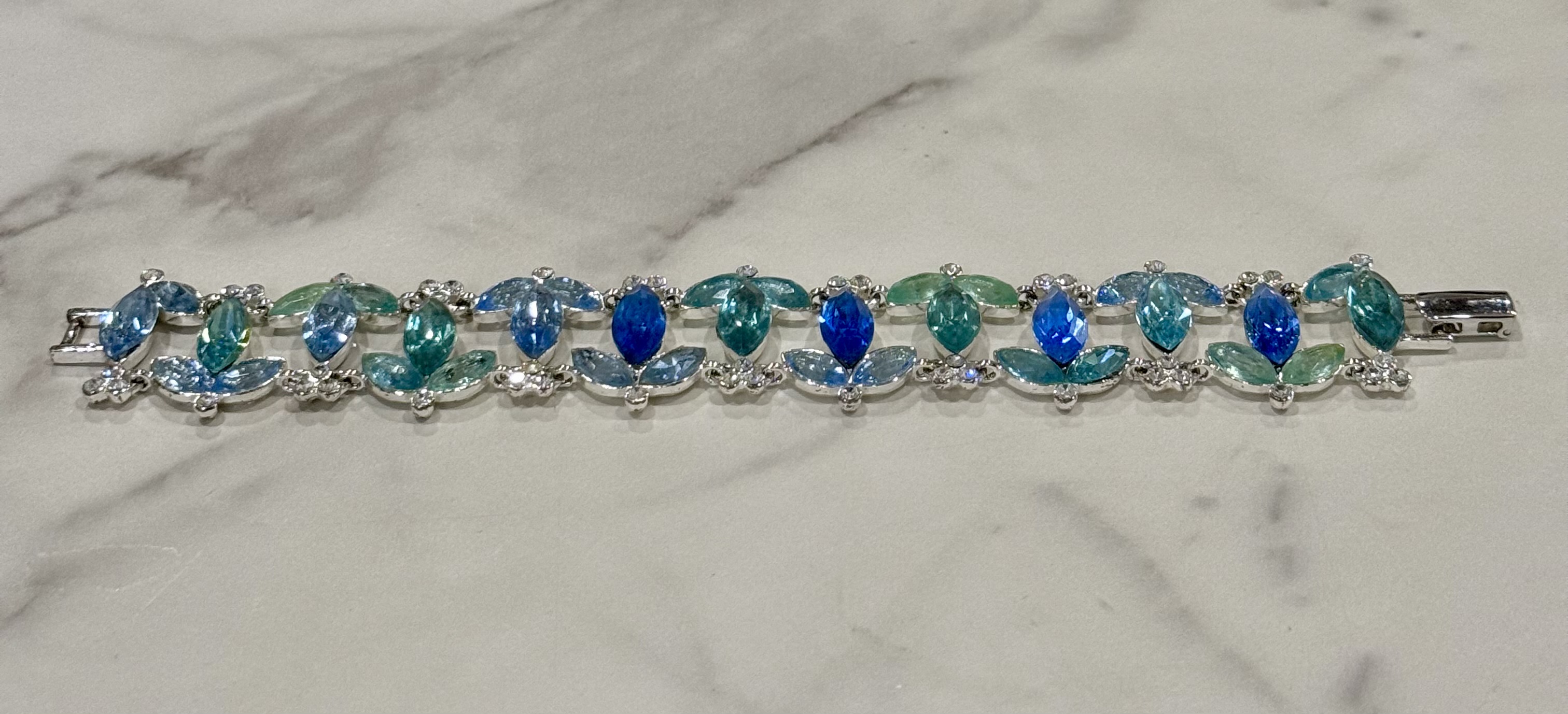 Silver-tone rhinestone bracelet blue aqua green | Maxsold