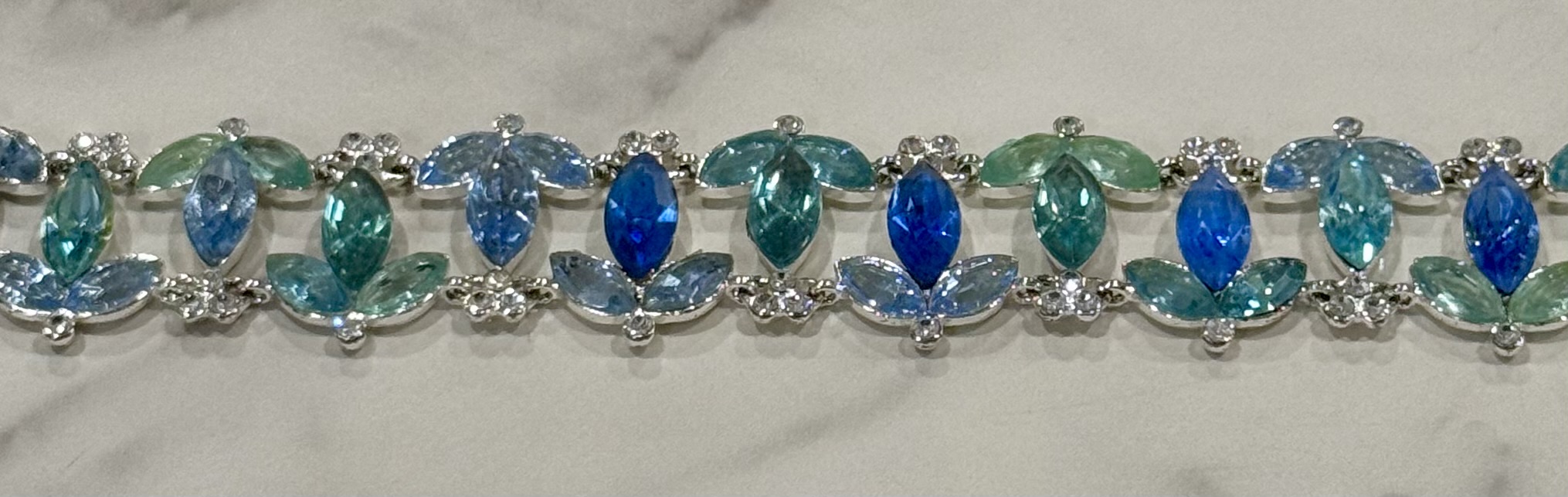 Silver-tone rhinestone bracelet blue aqua green | Maxsold