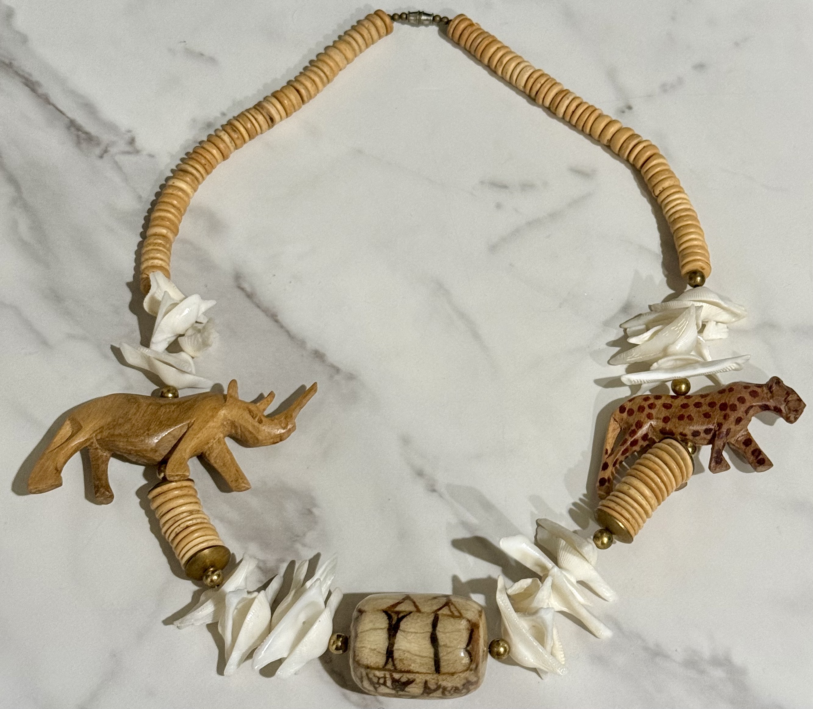 Tribal Animal Pendant Necklace Wood Shell | Maxsold