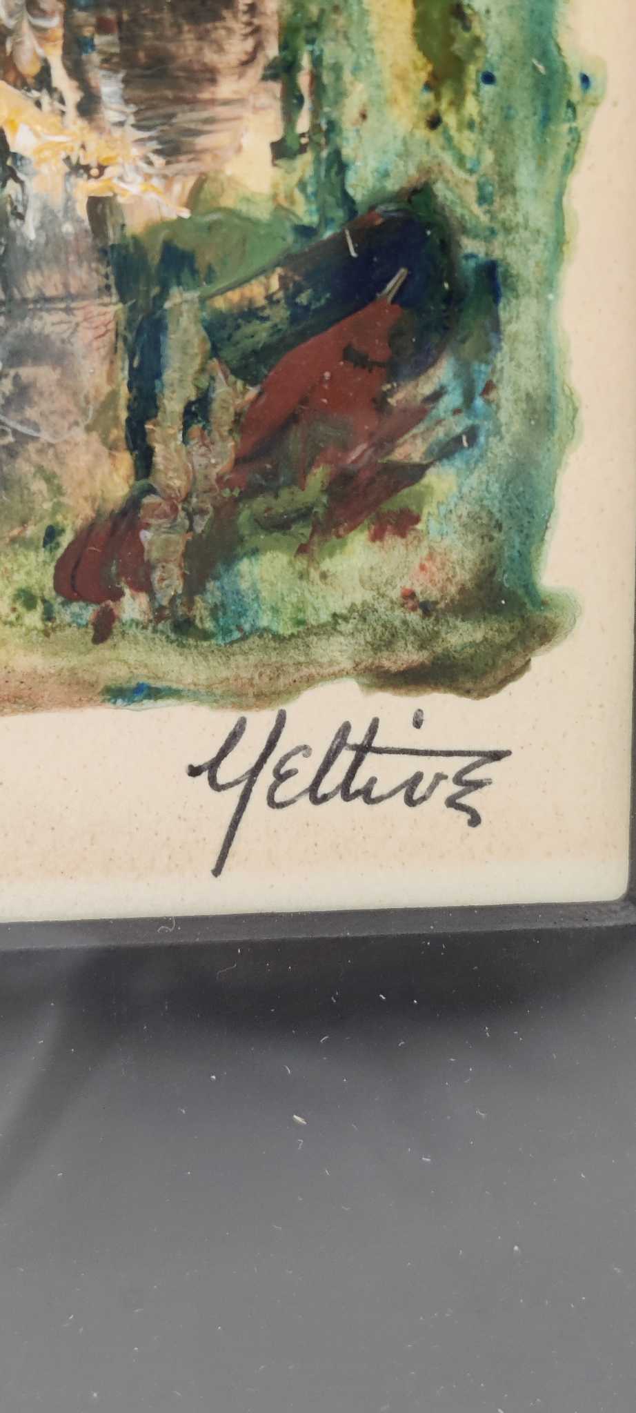 Framed abstract watercolor gouache landscape | Maxsold