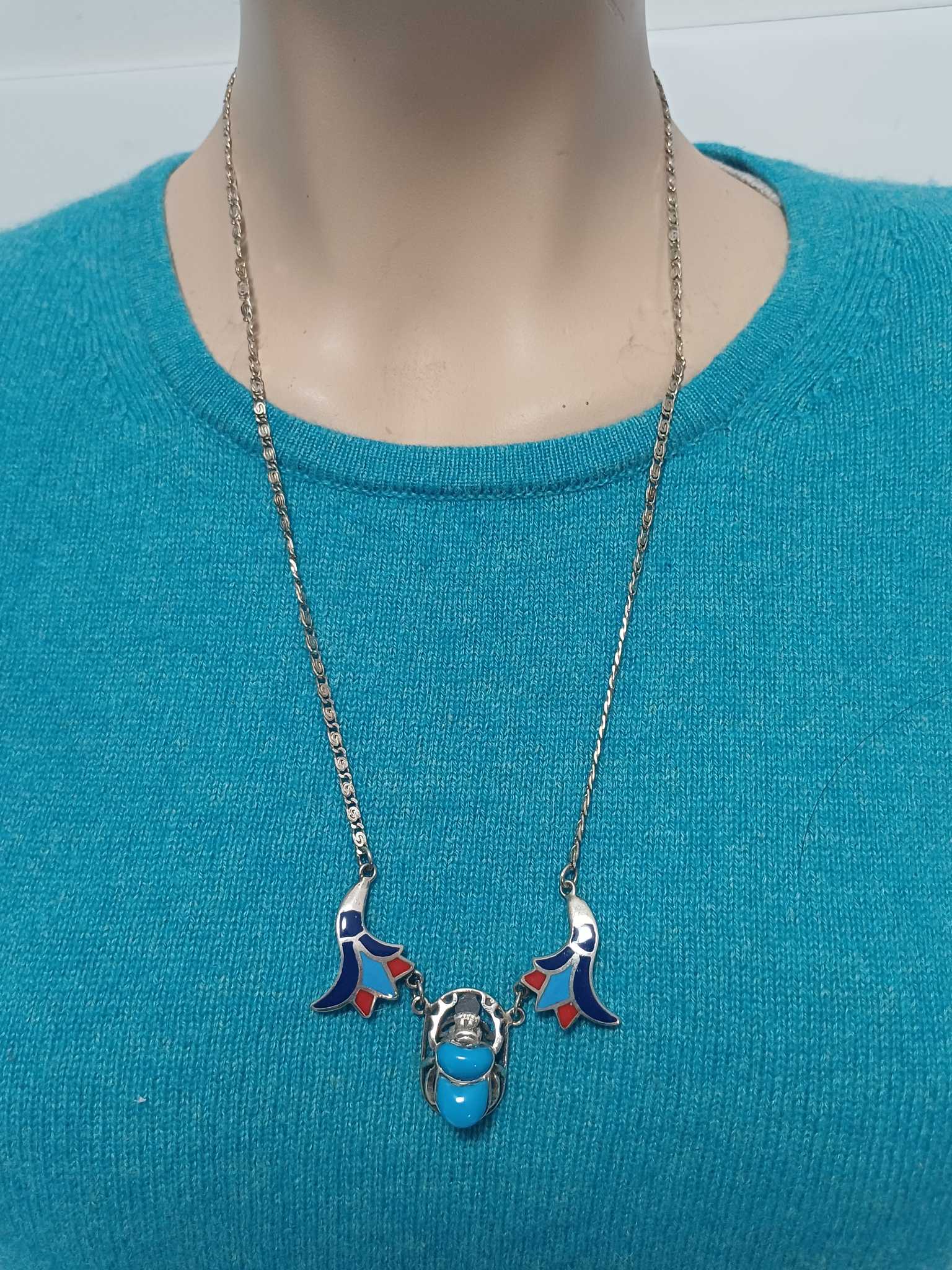 Sterling silver Egyptian scarab lotus necklace | Maxsold