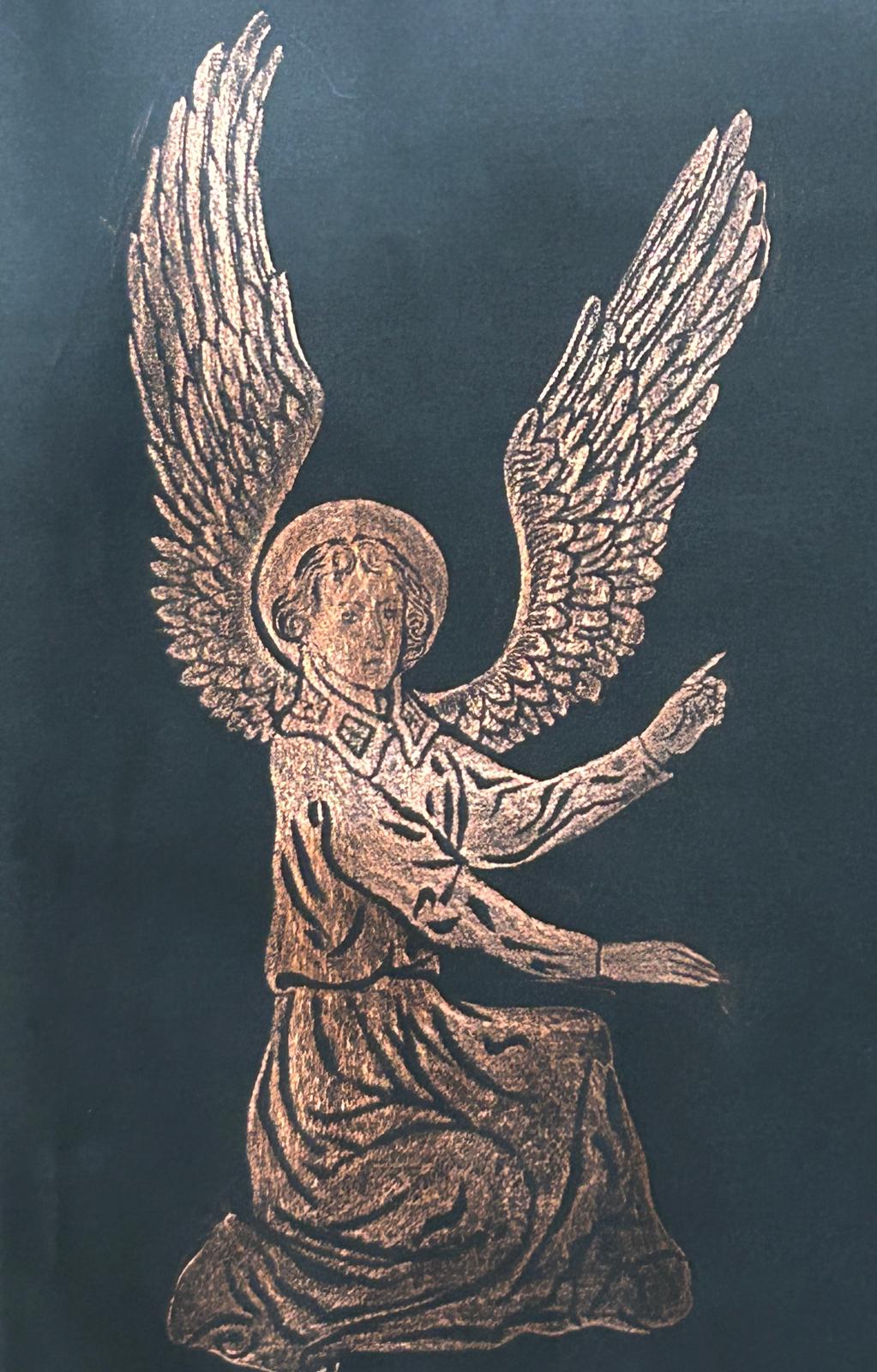 Copper repoussé angel artwork by Albert Gilles | Maxsold