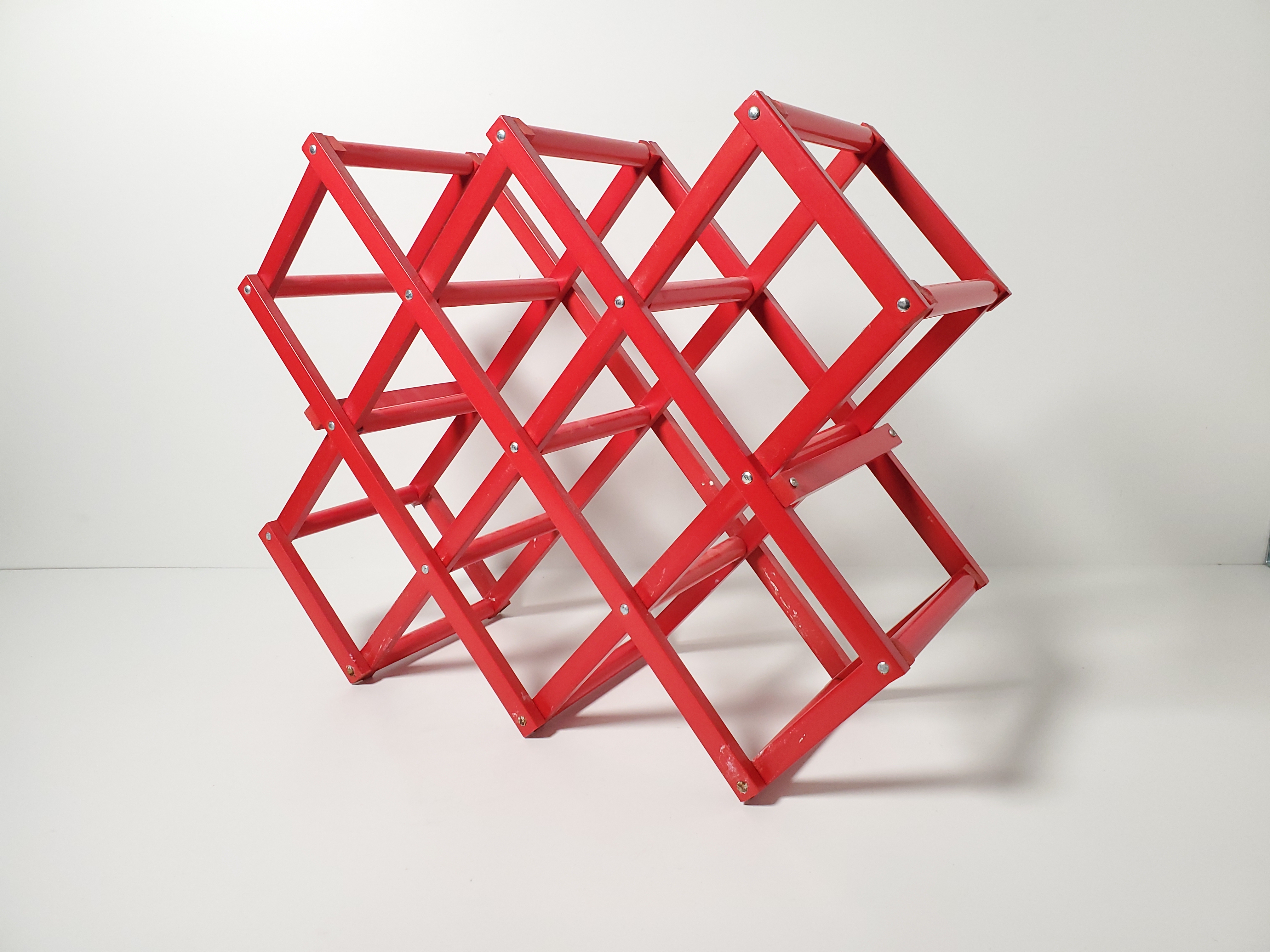 Vintage Postmodern Red Wood Folding Wine Rack | Maxsold