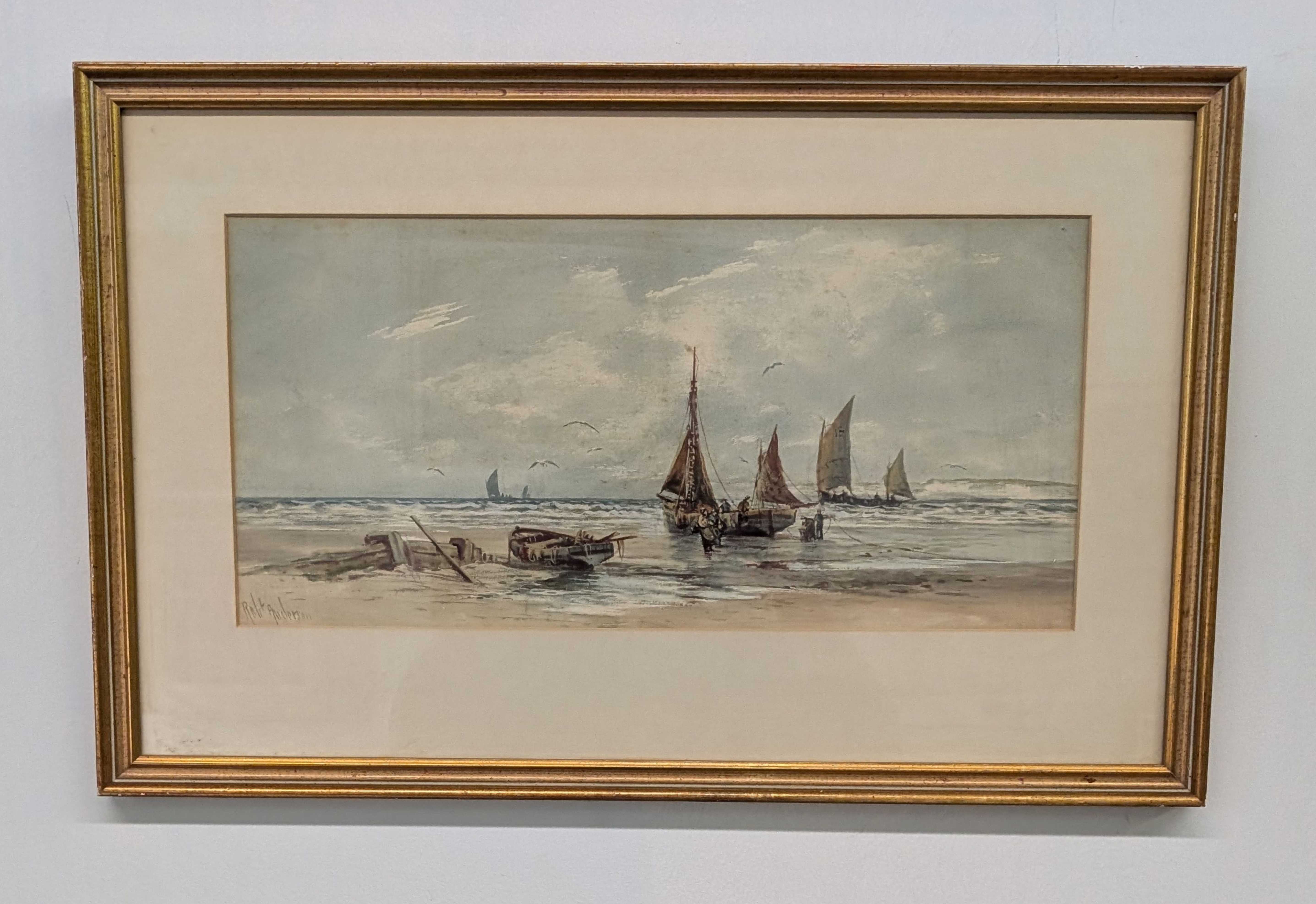 Robert Anderson signed framed watercolor coastline painting | Maxsold